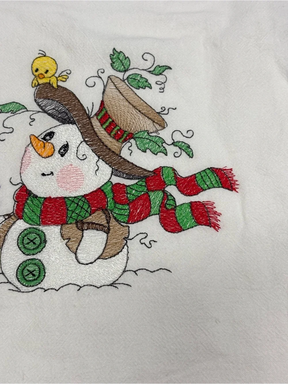 Festive Sack Cloth Embroidered Snowman Kitchen Towel